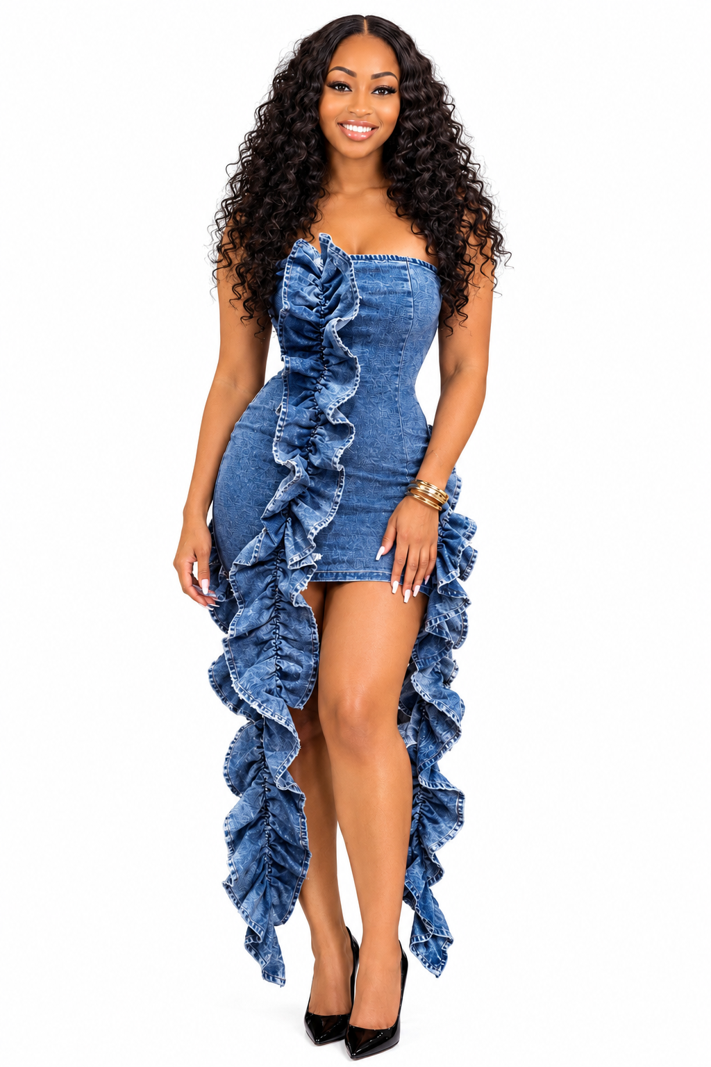 Wild Cascade Denim Sculpt Dress