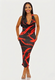 Red Fierce Stroke Halter Midi Dress